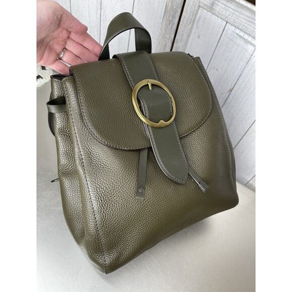 Polo Ralph Lauren Lennox Olive Green Leather Buckle Backpack Cinch Bag